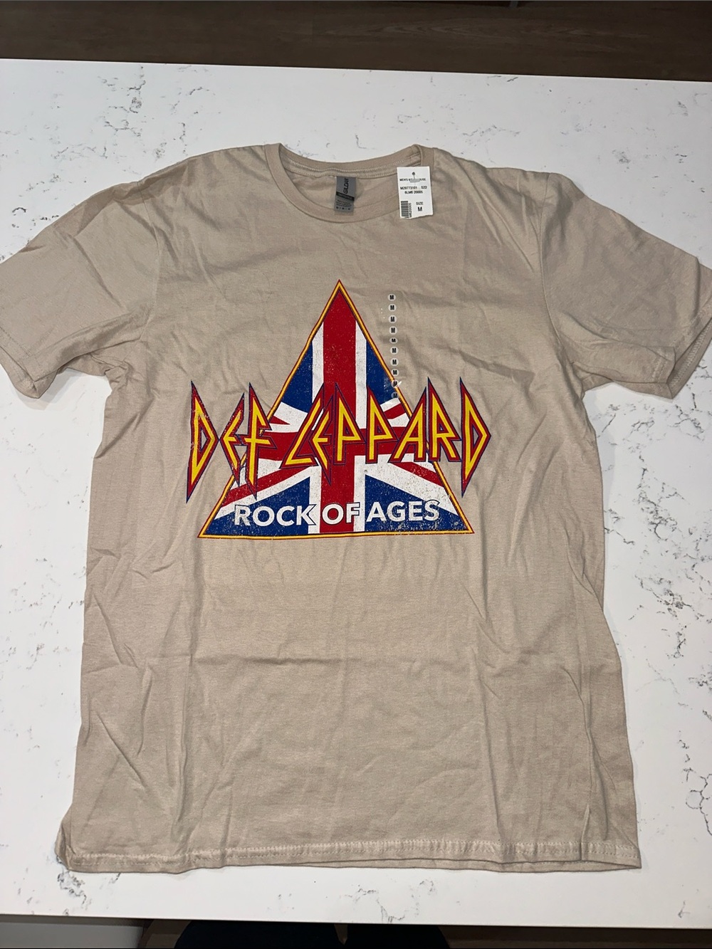 Gildan Beige Def Leppard "Rock of Ages" Graphic Tee
